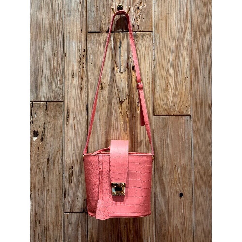 EVERYDAY TRENDING PINK FAUX CROC SKIN 80'S 90'S Y2K TATIANA LUNA BUCKET SHOULDER